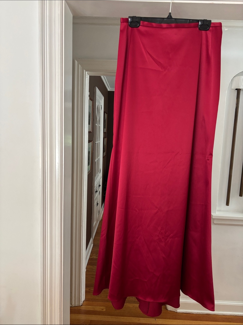 JS Collections Red Maxi Skirt - Flowing A-Line Satin